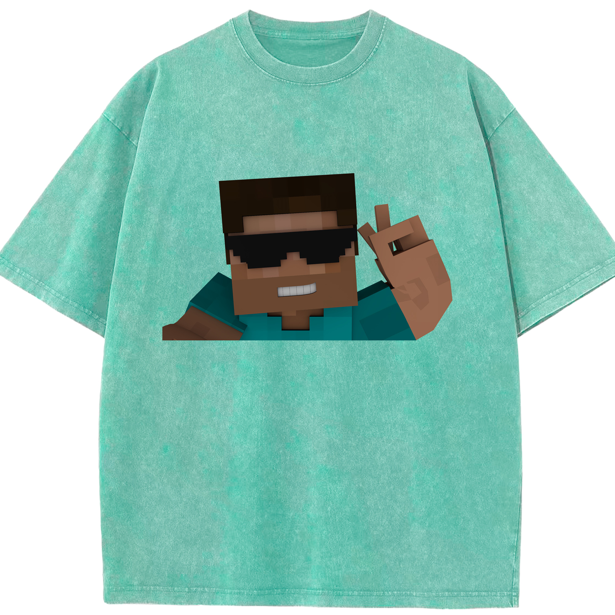 （画像用） マインクラフト ブロックの世界 Minecraft MC Block world 綿100% ヴィンテージ風 半袖Tシャツ（フロントプリント）